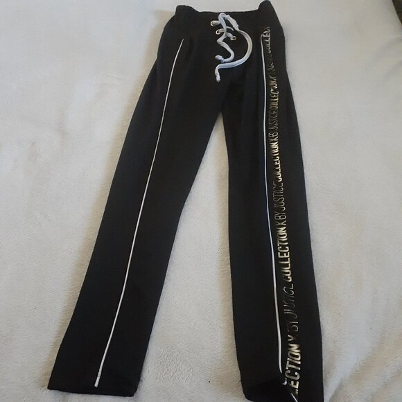 Justice Girl's Size 18/20 Black Gold Spell Out Lace Front Leggings - Picture 6 of 9